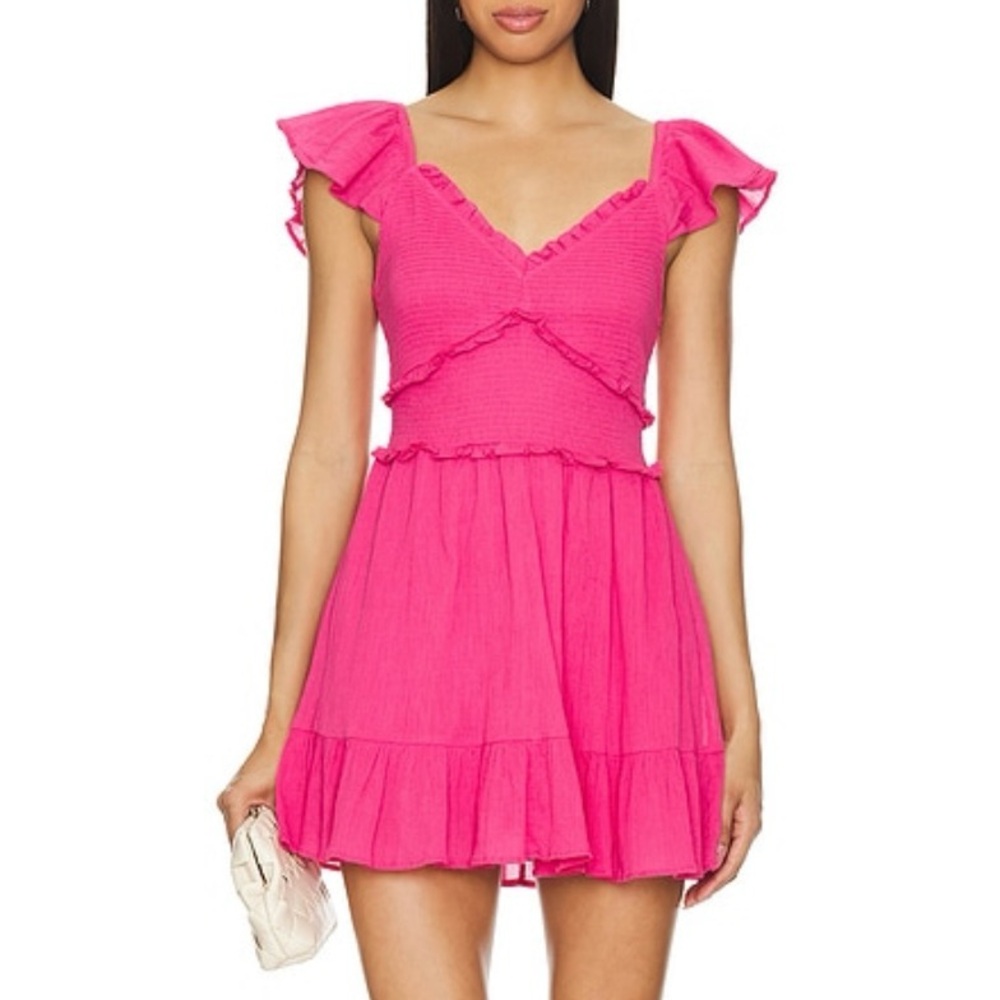 LoveShackFancy Ivella Pink Ruffle Sleeve Mini Dress size M